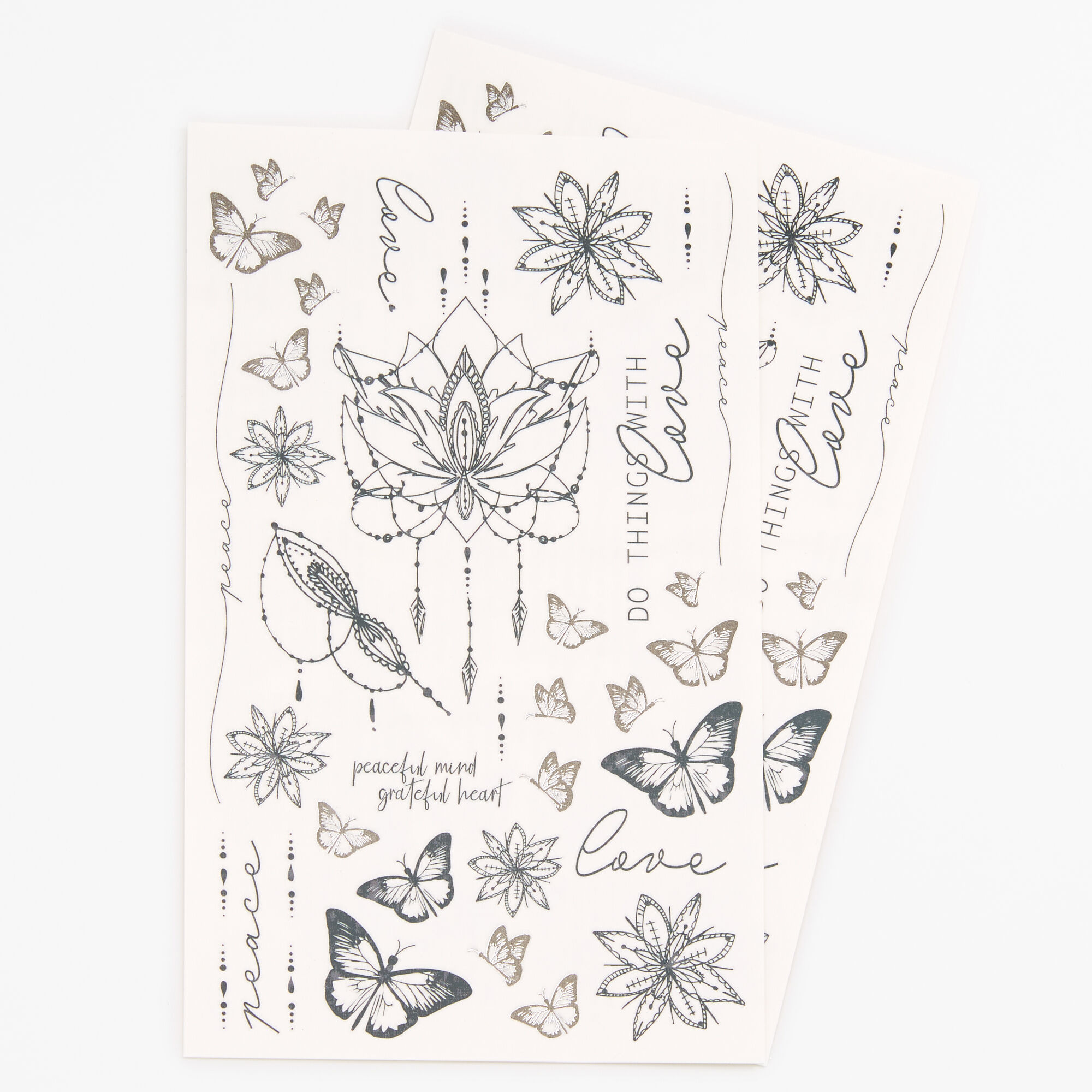 Butterfly Lotus Flower Temporary Tattoos - Black | Claire's