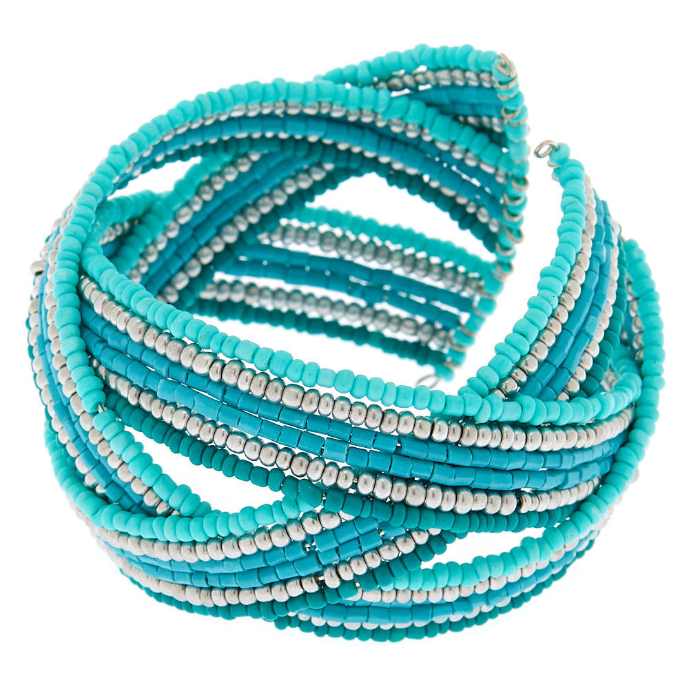 Bracelet manchette tissé à perles d'imitation turquoise,
