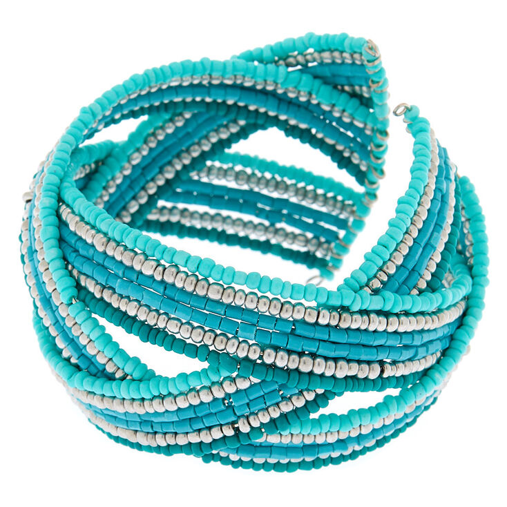 Woven Bead Cuff Bracelet - Turquoise,