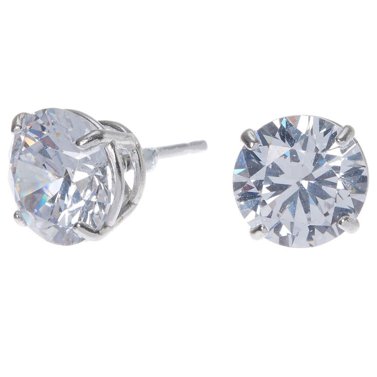Sterling Silver Cubic Zirconia 8MM Round Stud Earrings | Claire's US