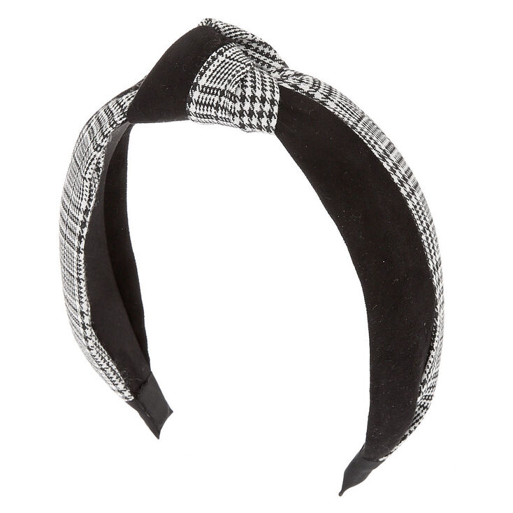 Suede Houndstooth Knotted Headband - Black,