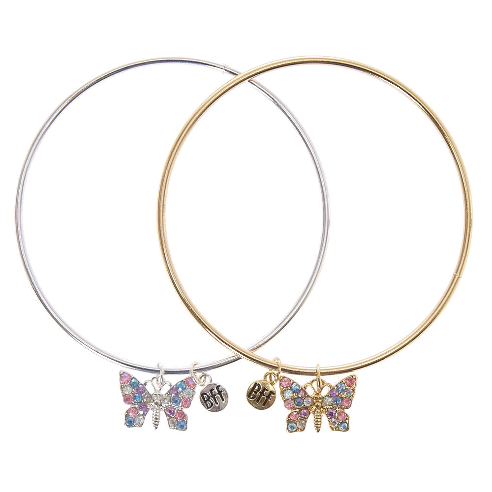 Best Friends Pastel Rhinestone Butterfly Pendant Bangle Bracelets