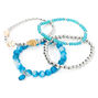 Silver Conch Shell Beaded Stretch Bracelets - Blue, 4 Pack,