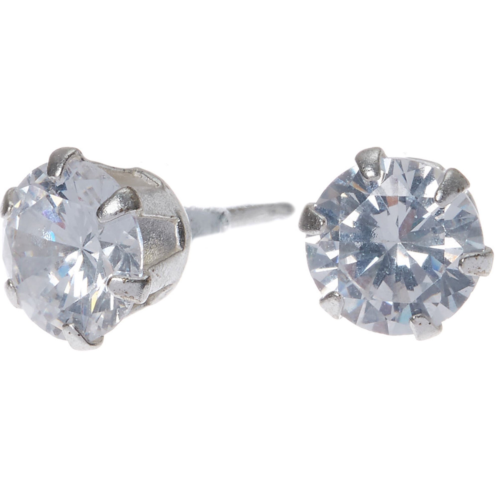 C LUXE by Claire's Sterling Silver Cubic Zirconia 6mm Round Stud Earrings,