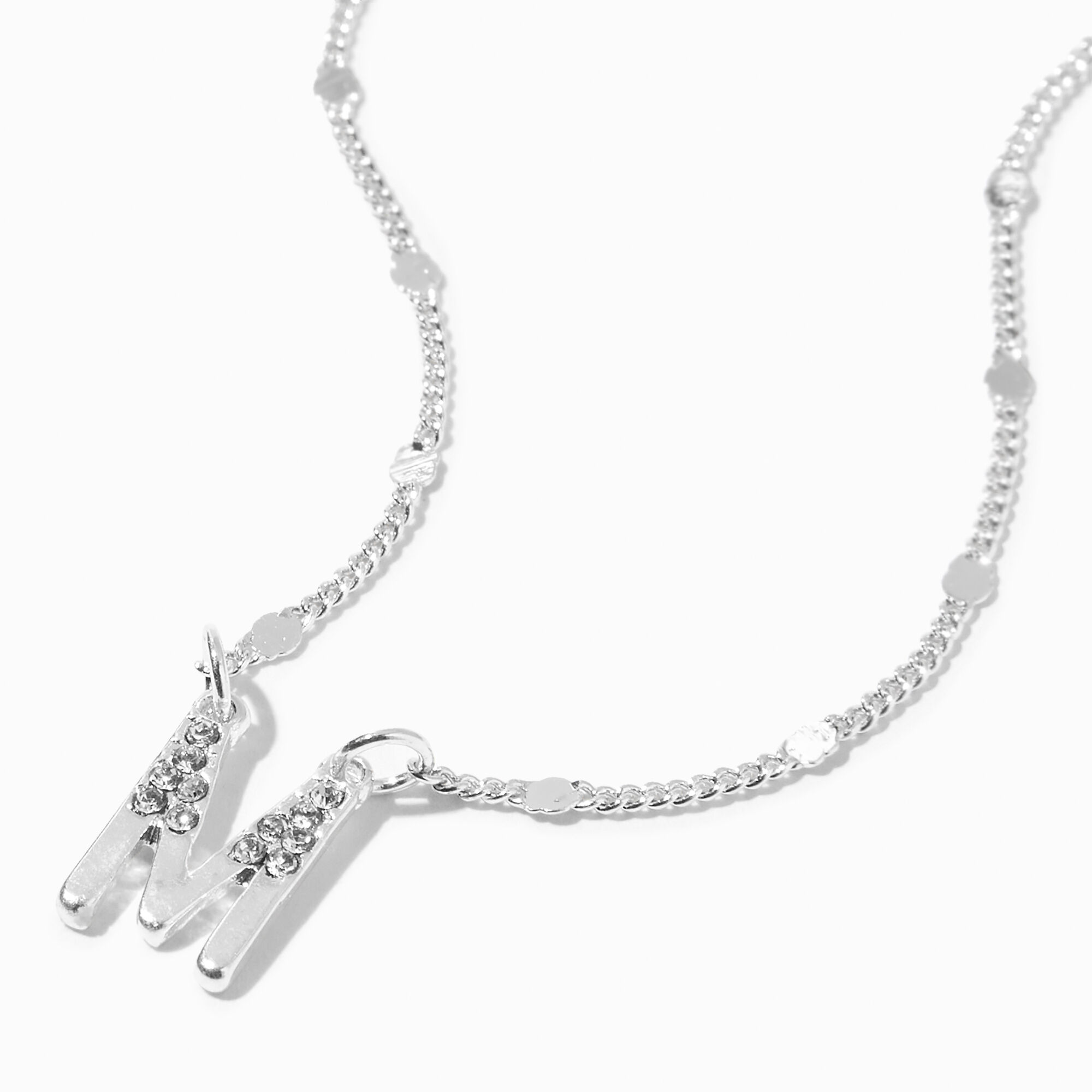 Silver tone Half Stone Initial Pendant Necklace M