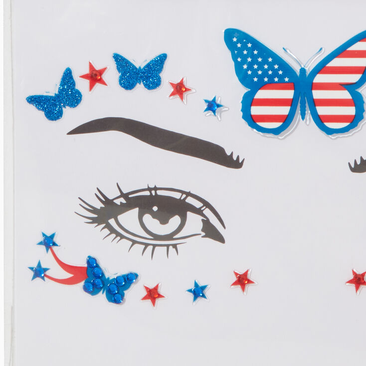 Stars &amp; Stripes Butterfly Gemstones Face Stickers,