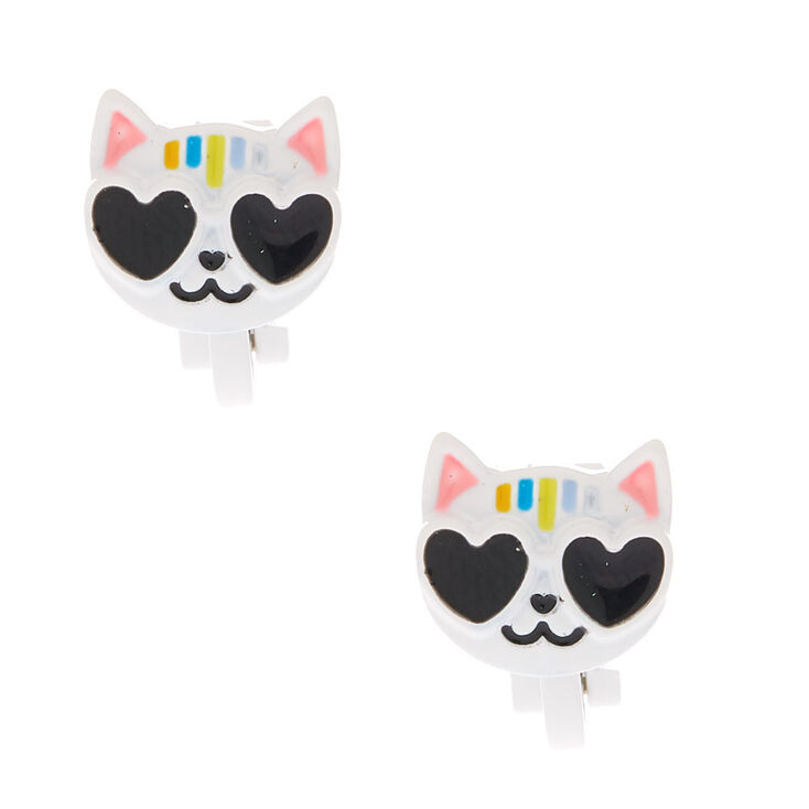 Boucles d&#39;oreille &agrave; clip avec chat blanc tr&egrave;s cool,