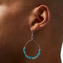 Beaded Turquoise 40MM Silver-tone Hoop Earrings,