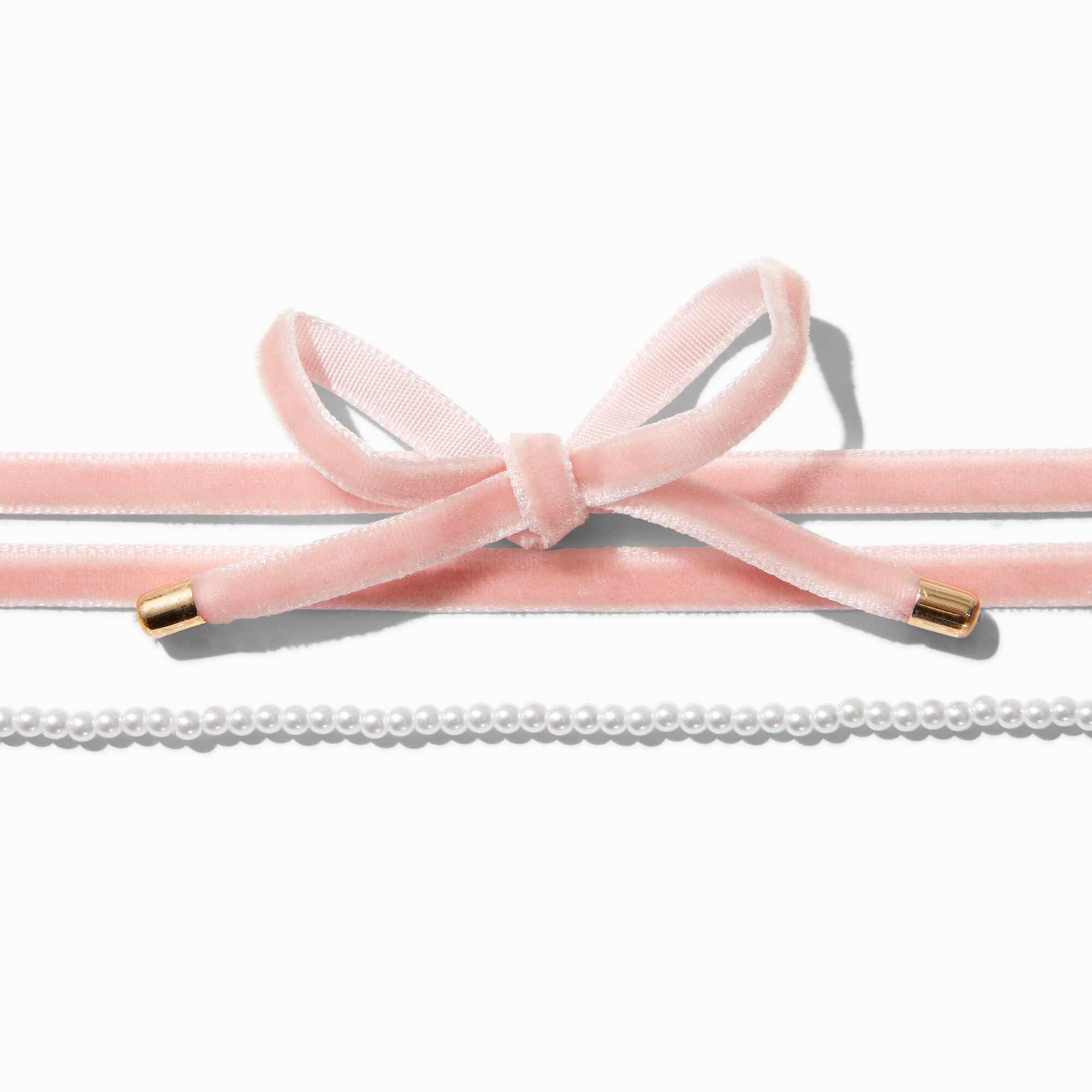 View Claires Bow Pearl Choker Necklaces 2 Pack Pink information