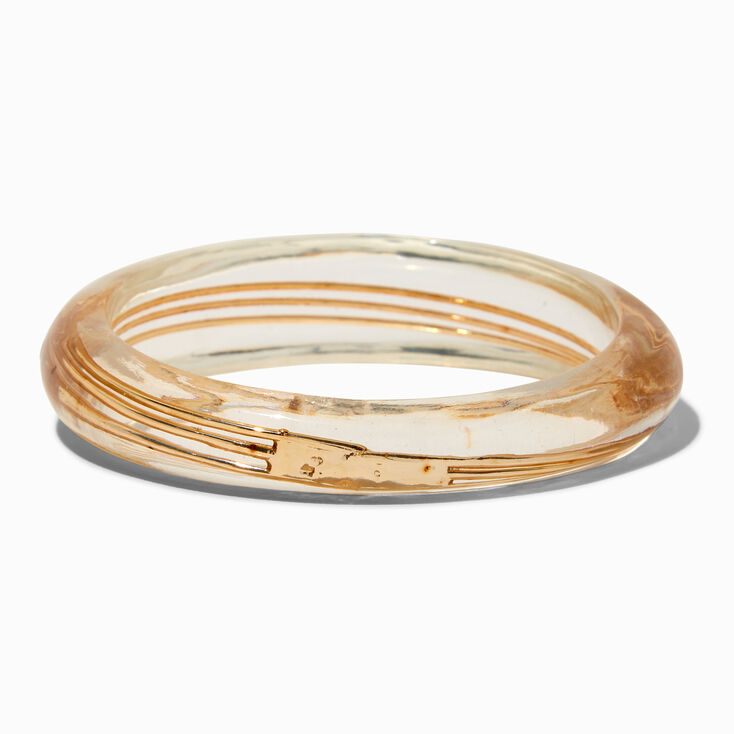 Gold-tone Wire Wrap Clear Acrylic Bangle Bracelet,