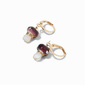 Gold-tone 15MM Brown Mushroom Huggie Hoop Earrings,