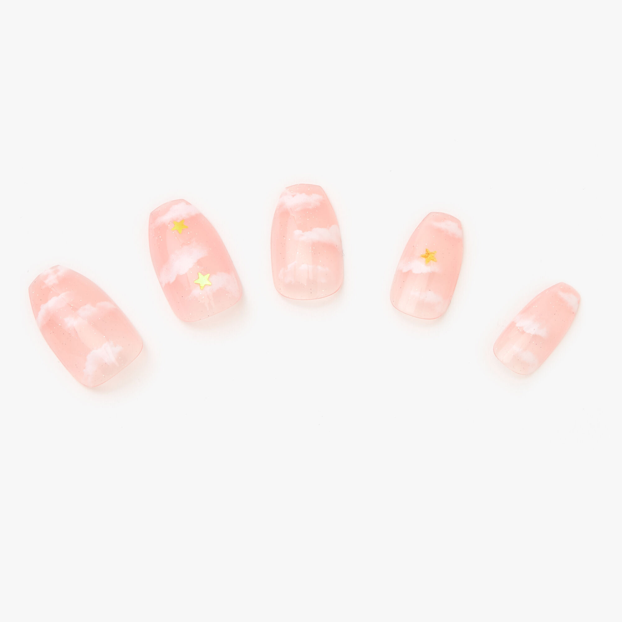 Faux ongles ballerine cieux roses nuageux - Lot de 24,