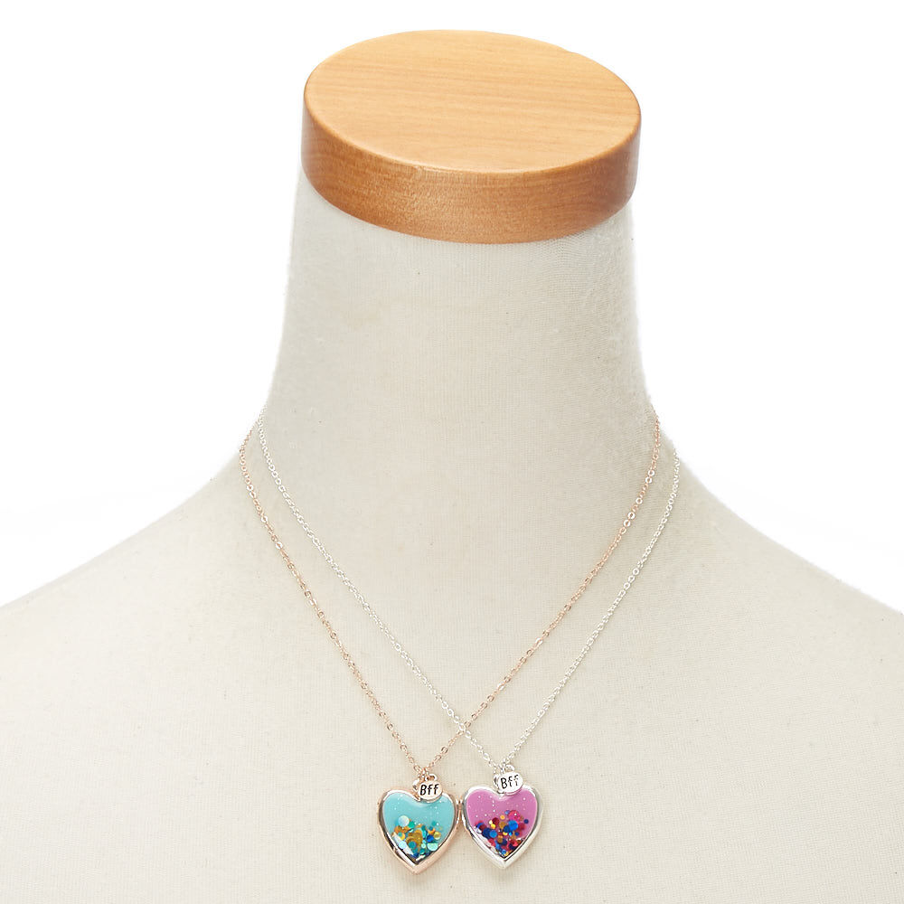 Best Friends Glitter Heart Locket Pendant Necklaces - 2 Pack,