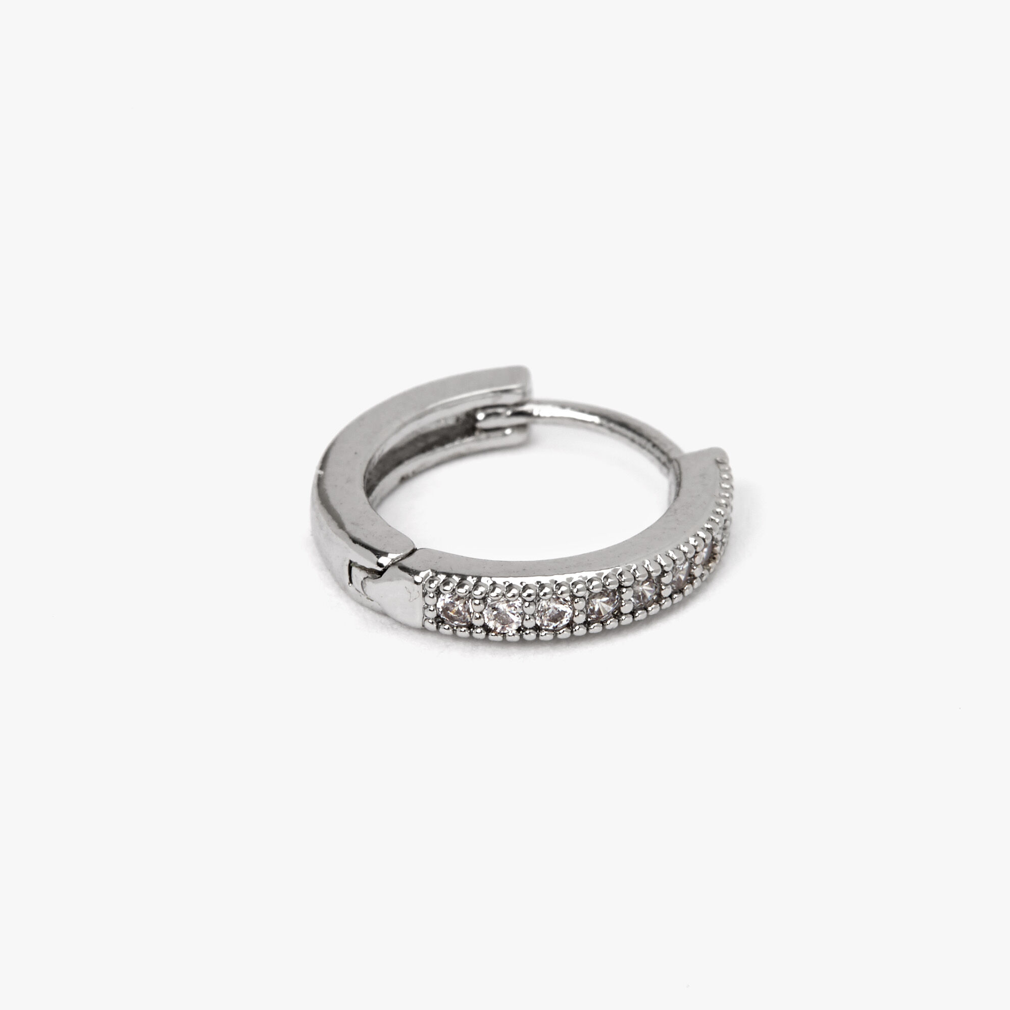 Silver tone 12MM Half Embellished Cartilage Hoop Earring