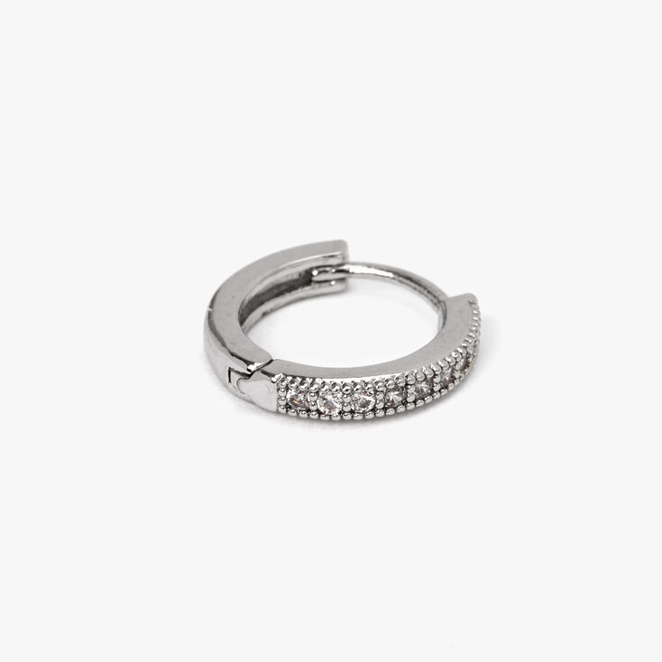 Silver-tone 12MM Half Embellished Cartilage Hoop Earring,