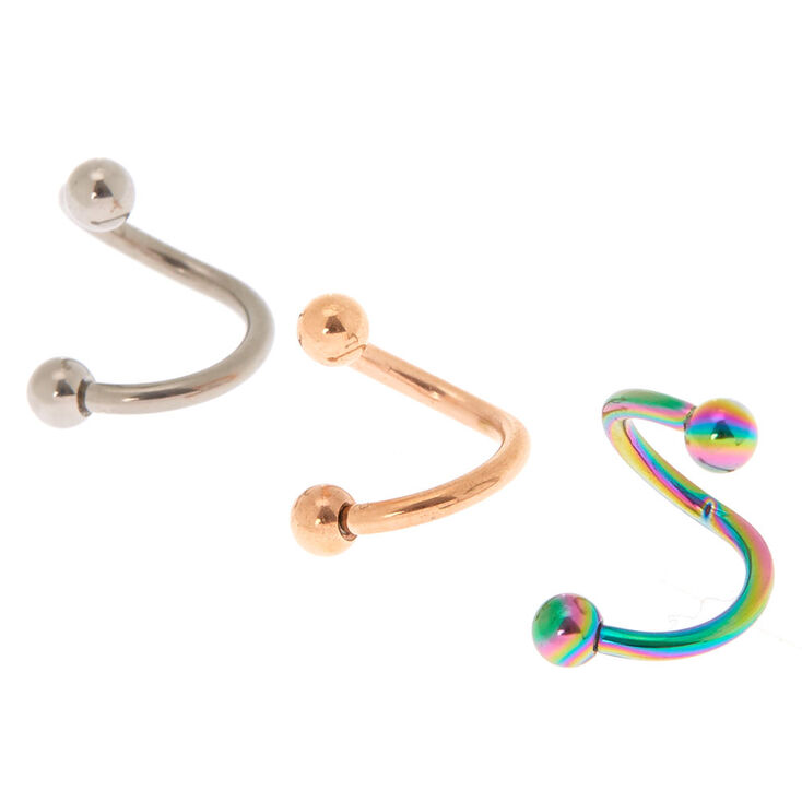 Titanium 16G Mixed Metal Tragus Earrings - 3 Pack,