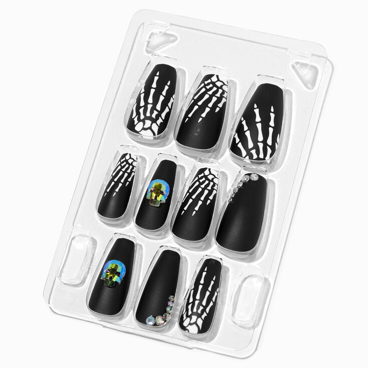 Embellished Skeleton Squareletto Press On Faux Nail Set &#40;24 Pack&#41;,