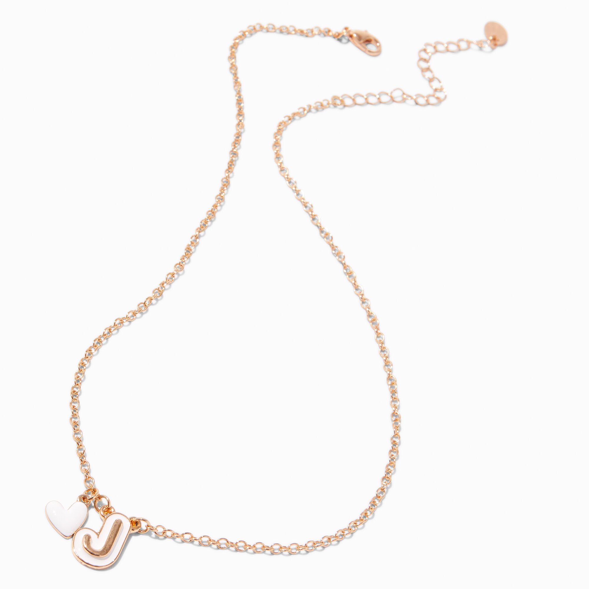 Collier à pendentif cœur à initiale bulle blanche - J,