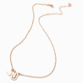 White Bubble Initial Heart Pendant Necklace - J,