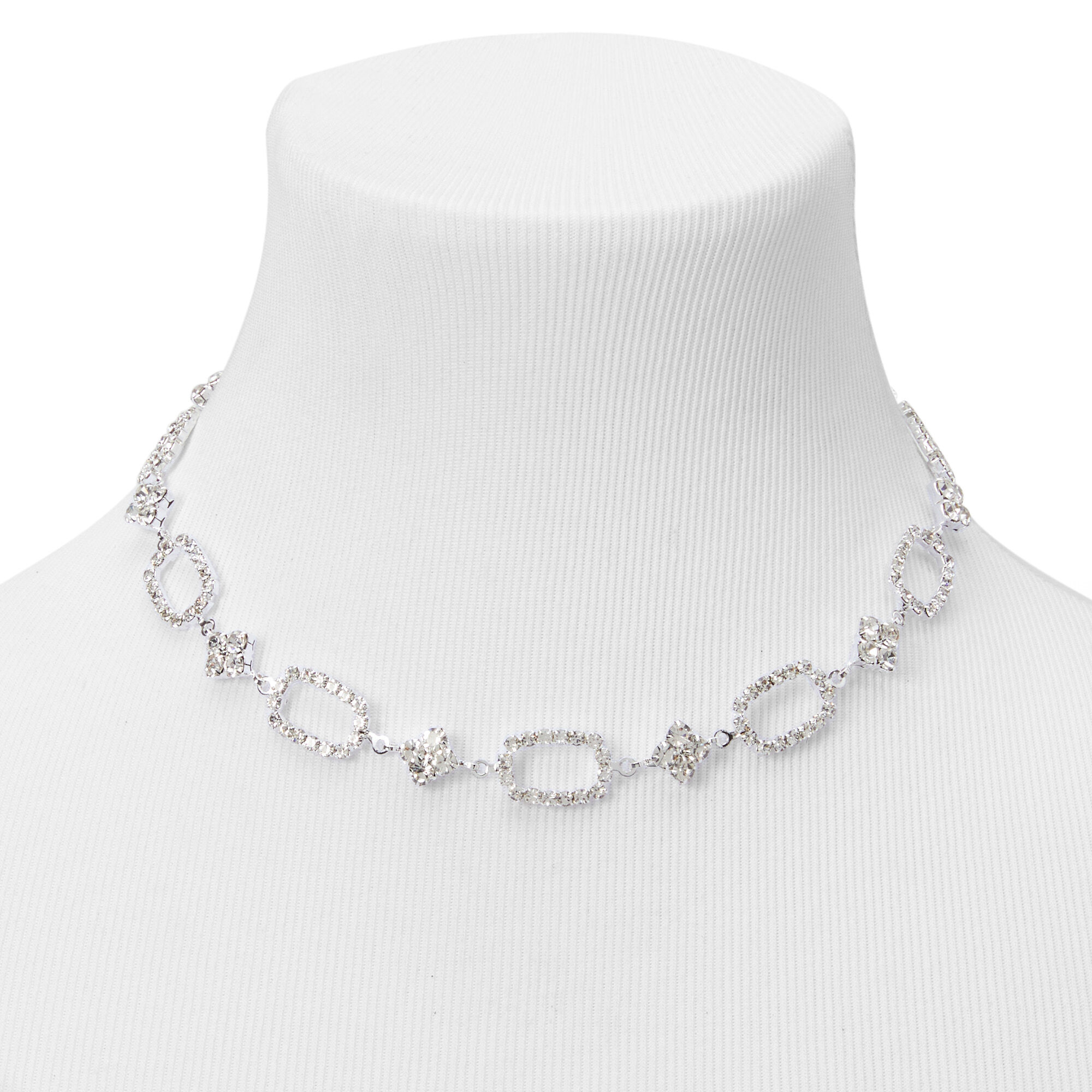 Silver Rhinestone Oval Choker,