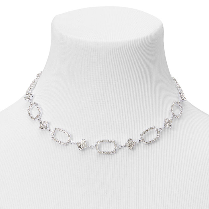 Ras-de-cou ovale avec strass couleur argent&eacute;e,