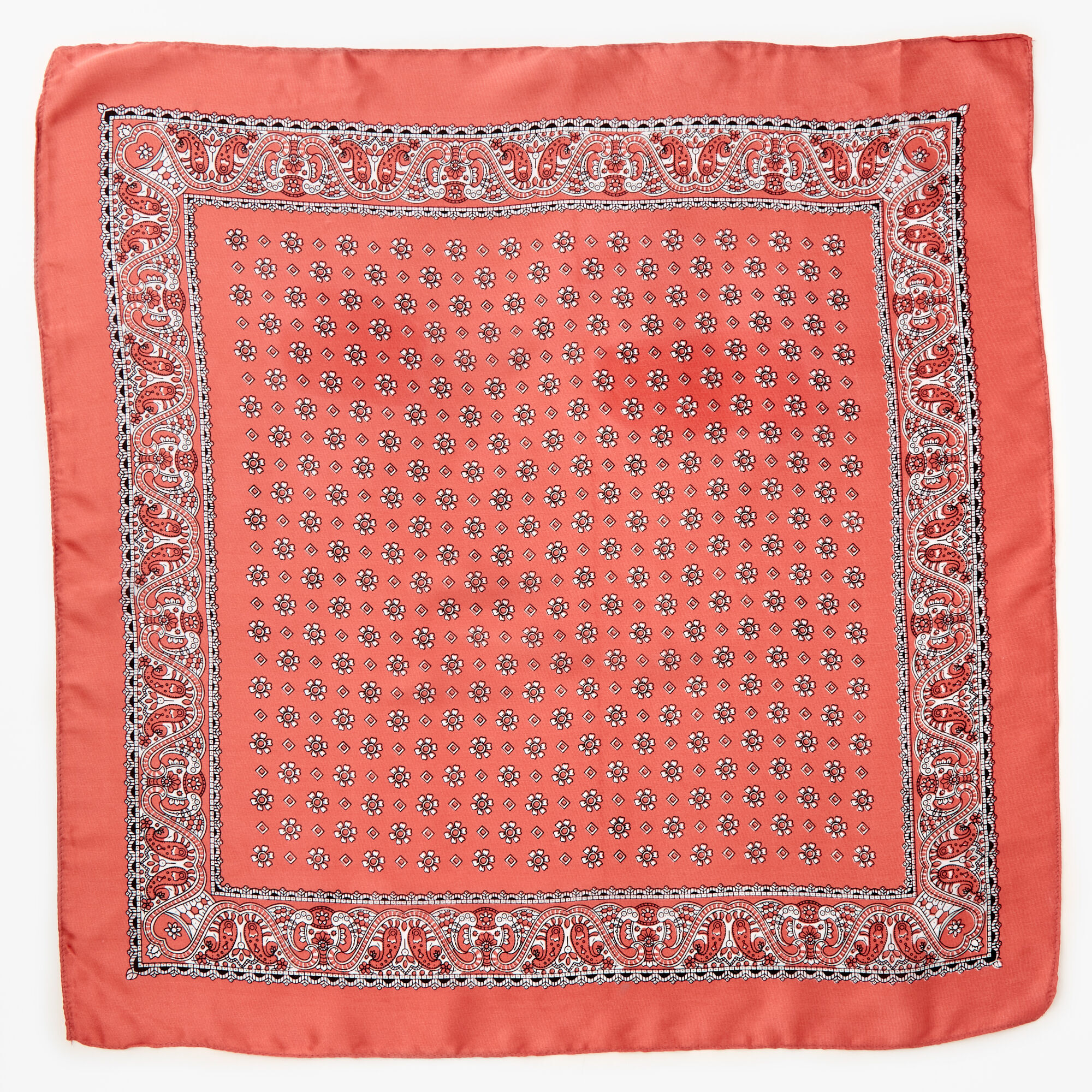Bandeau bandana soyeux imprimé floral et cachemire - Rose tendre,