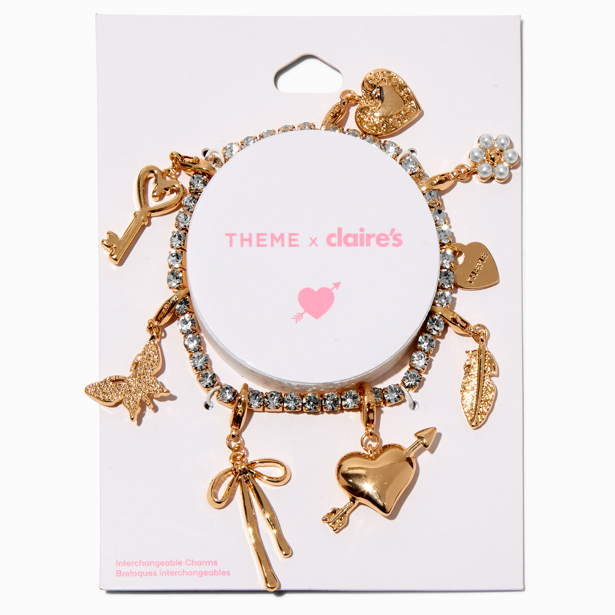 T H E M E x Claire's Gold-tone Rhinestone Cup Chain Stretch Charm Bracelet
