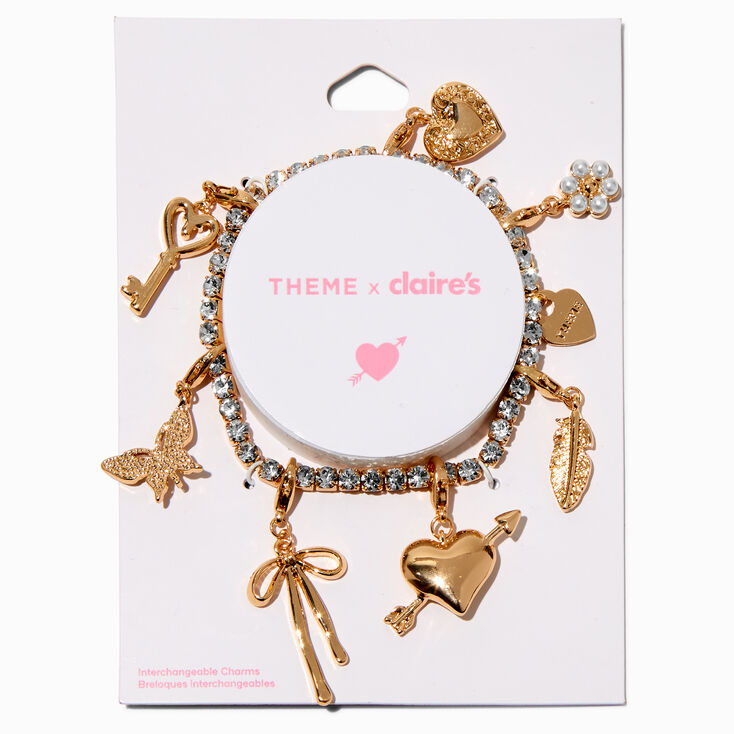 T H E M E x Claire&#39;s Gold-tone Rhinestone Cup Chain Stretch Charm Bracelet,