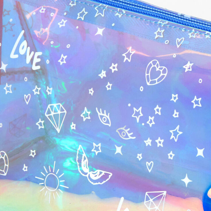 Trousse de maquillage graffiti holographique de taille moyenne - Bleu,