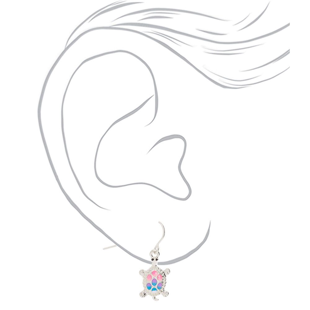 Silver Pastel Turtle Drop Earrings,
