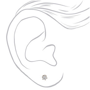 Silver-tone Titanium Cubic Zirconia 3mm Round Stud Earrings,