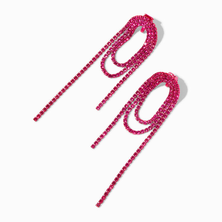 Hot Pink Rhinestone Loopy Lasso 3" Clip On Drop Earrings