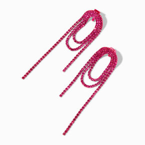 Hot Pink Rhinestone Loopy Lasso 3&quot; Clip On Drop Earrings,