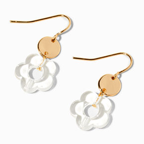 Clear Daisy Gold Disc 1&quot; Drop Earrings,