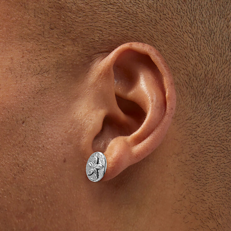 Clous d&rsquo;oreilles dollars des sables couleur argent&eacute;e,