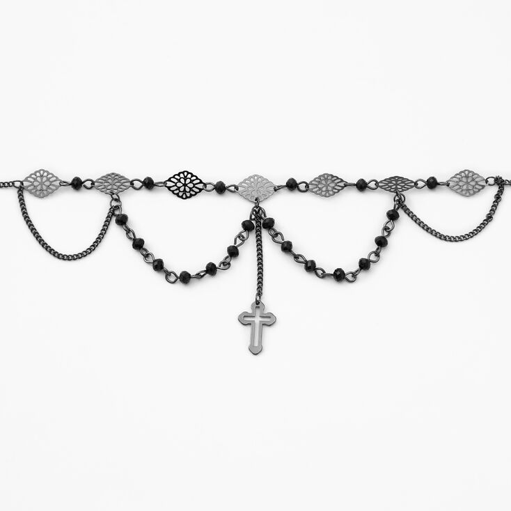 Cross Filigree Choker Necklace - Black,