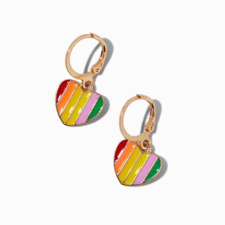 Rainbow Heart Charm Huggie Hoop Earrings