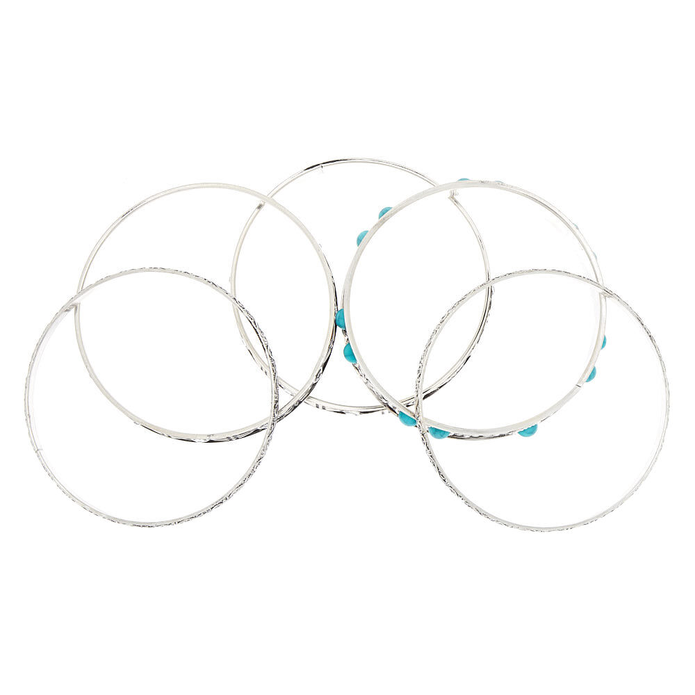 Silver Vintage Bangle Bracelets - Turquoise, 5 Pack,