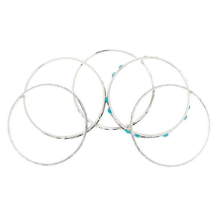 Silver Vintage Bangle Bracelets - Turquoise, 5 Pack,