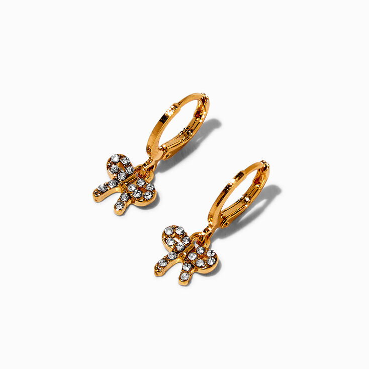 C LUXE by Claire&#39;s 18k Yellow Gold Plated Crystal Bow Dangling Hoop Earrings,