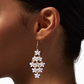 White Daisy Chandelier Drop Earrings,