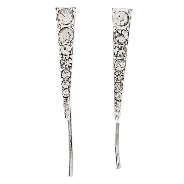 Silver 1&quot; Triangle Embellished Ear Crawler Earrings,