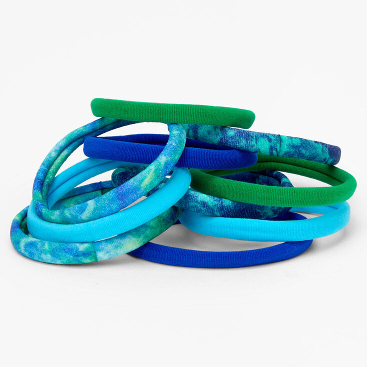 Blue &amp; Green Solid Tie Dye Rolled Hair Ties - 10 Pack,