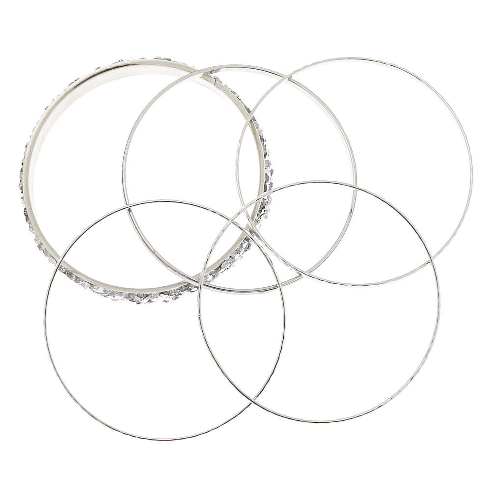 Silver Glitter Bangle Bracelets - 5 Pack,