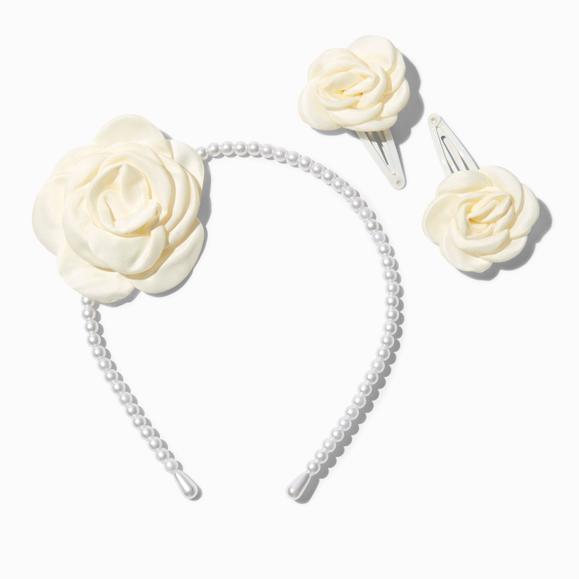 Claire's Club Ivory Flower Headband & Snap Hair Clip Set - 3 Pack,