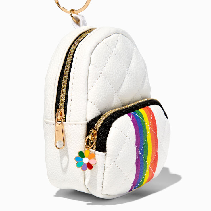 Claire's Rainbow Stripe Mini Backpack Keychain | Gold