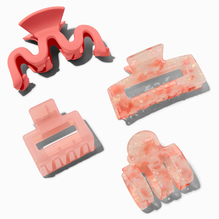Pink Tortoiseshell Squiggle Hair Claws - 4 Pack,
