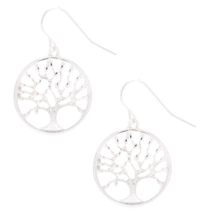 Silver 1&quot; Tree of Life Drop Earrings,