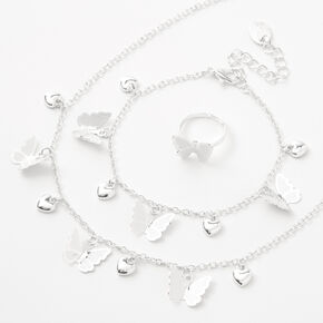Claire&#39;s Club Silver Heart Butterfly Jewelry Set - 3 Pack,