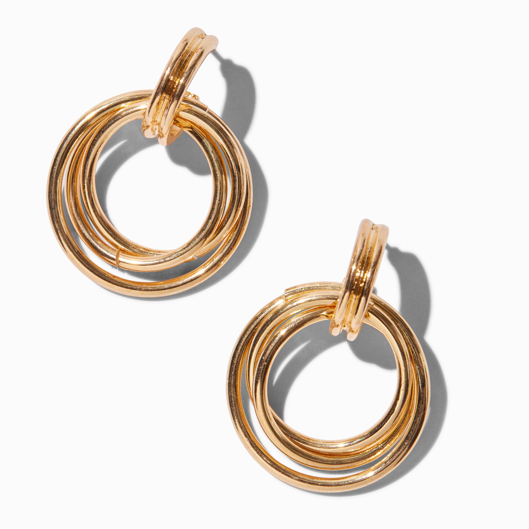 View Claires Tone Triple Ring Door Knocker Drop Earrings Gold information